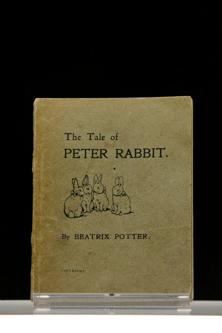 The first edition of "The Tale of Peter Rabbit," privately printed by the author Beatrix Potter in 1901, is displayed at the Beatrix Potter Museum established by Daito Bunka University in Higashi Matsuyama, north of Tokyo.