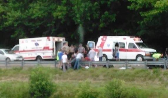 This photo posted to Facebook Tuesday has gone viral over a spooky shadow seen over first responders.