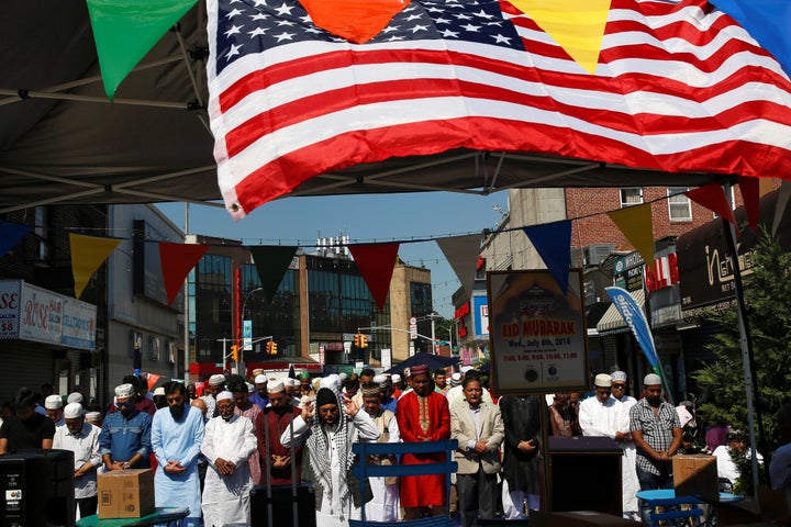 Muslim men attend Eid al-Fitr prayers in Queens, New York, on July 6, 2016.