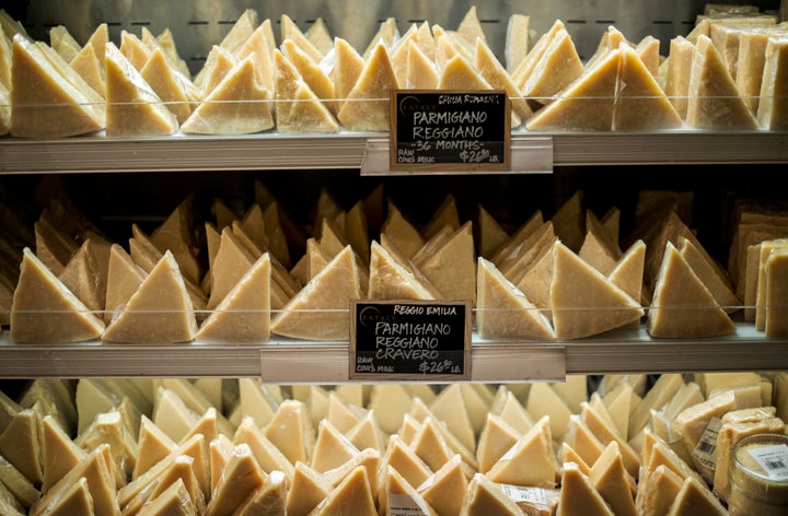 MANHATTAN, NEW YORK - SEPTEMBER 16: Different types of Parmigiano Reggiano on sale at Eataly in New York City, New York, Wednesday, September 16, 2015. (Photo by Melina Mara/The Washington Post via Getty Images)