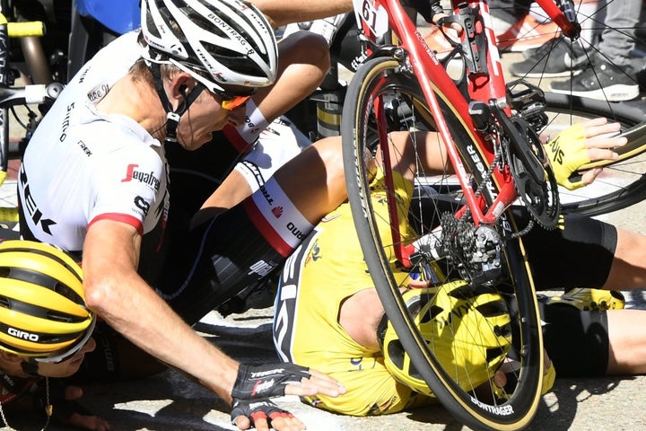 Three of the top contendors in the Tour de France all crashed during Stage 12