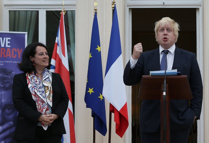 Boris Johnson at his first engagement as Foreign Secretary, at the French embassy