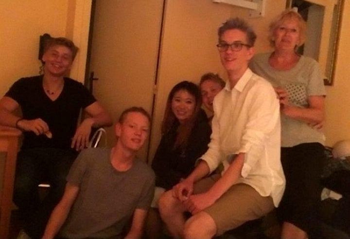 <strong>Murphy with Swedish, German and Chinese students after the attack</strong>