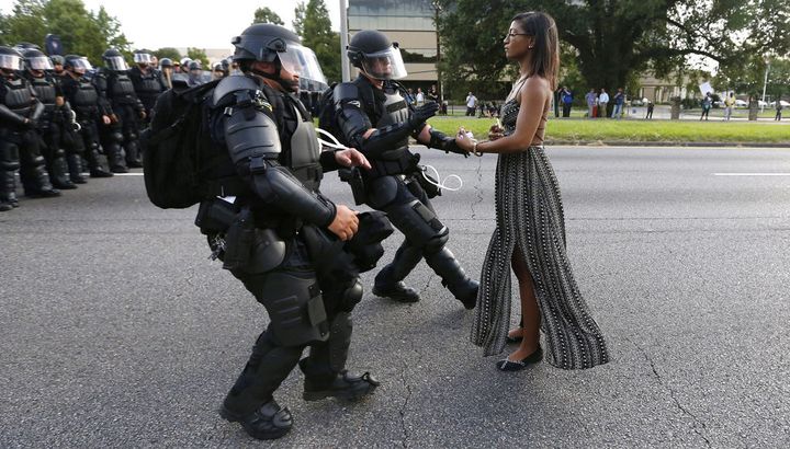 Ieshia Evans faces down police during a Black Lives Matter rally. 