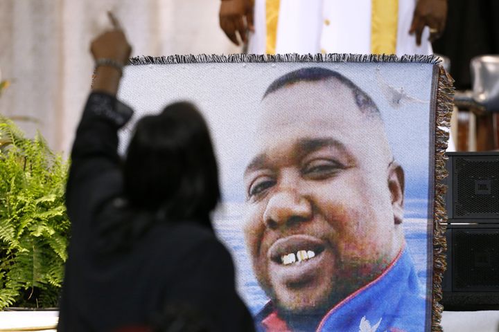 Mourners pay their respects to Alton Sterling at his funeral Friday in Baton Rouge.