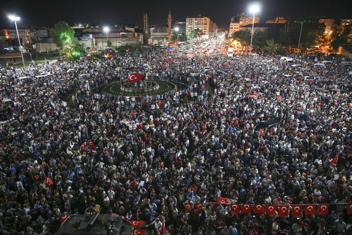 People in Sivas, Turkey, turned out to protest the coup attempt early&nbsp;Saturday.