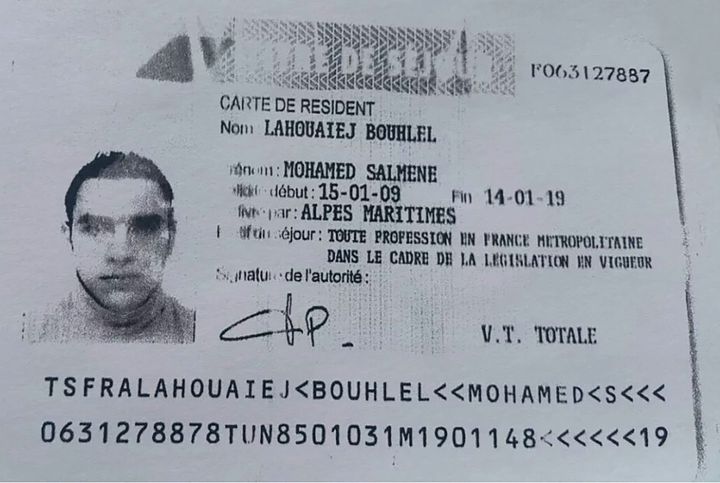 An ID card bearing the name of Mohamed Lahouaiej Bouhlel