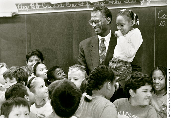 Howard Fuller with a group of schoolchildren in Milwaukee in the early 1990s