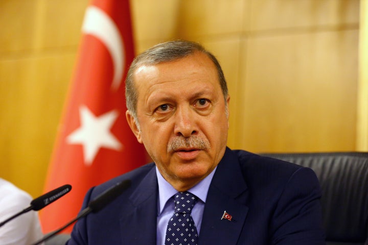 Turkish President Recep Tayyip Erdogan speaks&nbsp;during an attempted coup in Istanbul.