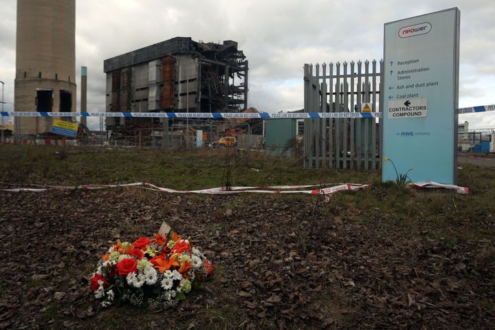 Flowers at Didcot Power Station after the accident