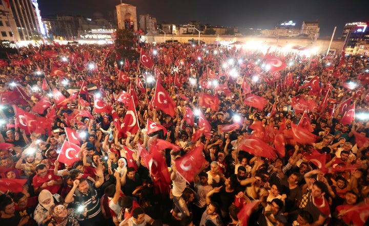 Turks gather on Taksim Square in Istanbul.