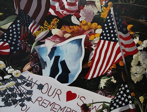 <em>Photo by Nancy A. Ruhling</em><br><strong>A detail of Sharon's 9/11 painting.</strong>