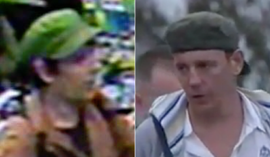 Police say surveillance footage, left, captured the suspect wanted for the attacks in a gas station. Jon David Guerrero is seen, right, during his arrest.