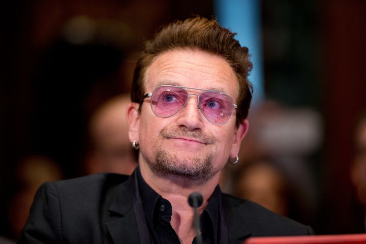 Irish rock star and activist Bono pauses as he testifies on Capitol Hill in Washington, Tuesday, April 12, 2016.