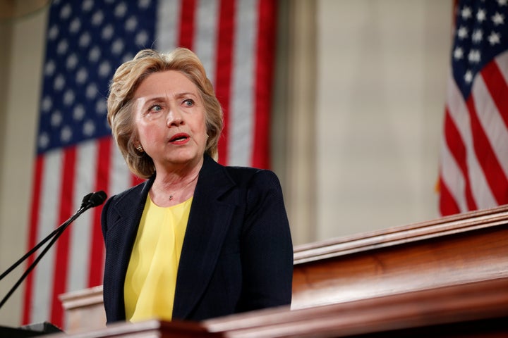 Democratic U.S. presidential candidate Hillary Clinton speaks at the Old State House in Springfield, Illinois, July 13, 2016.