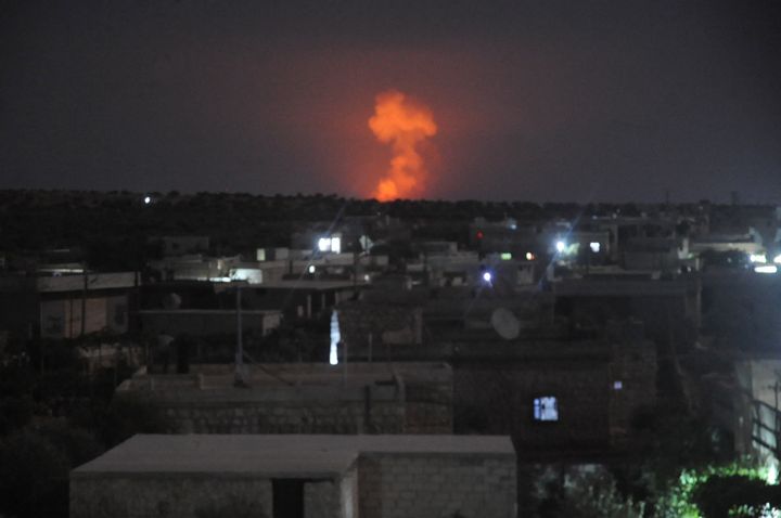 Smoke rises after an ammunition depot belongs to Assad Regime forces, exploded due to an unknown reason at Sufayra district of Aleppo.