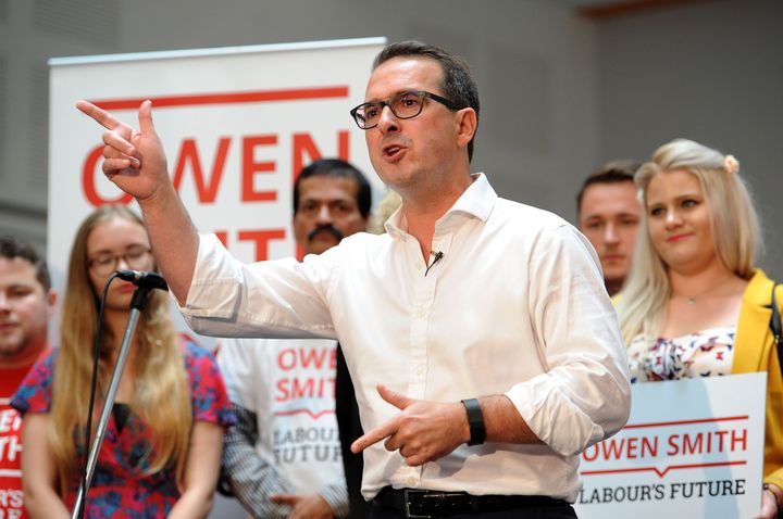 <strong>Labour leadership contender Owen Smith on stage as he launches his campaign at the Coleg y Cymoedd in Nantgarw in Wales.</strong>