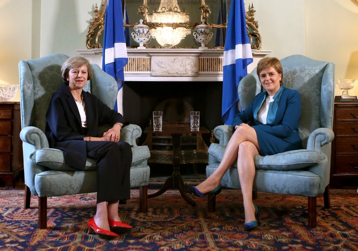 New British Prime Minister Theresa May meeting First Minister of Scotland, Nicola Sturgeon at Bute House in Edinburgh, Scotla
