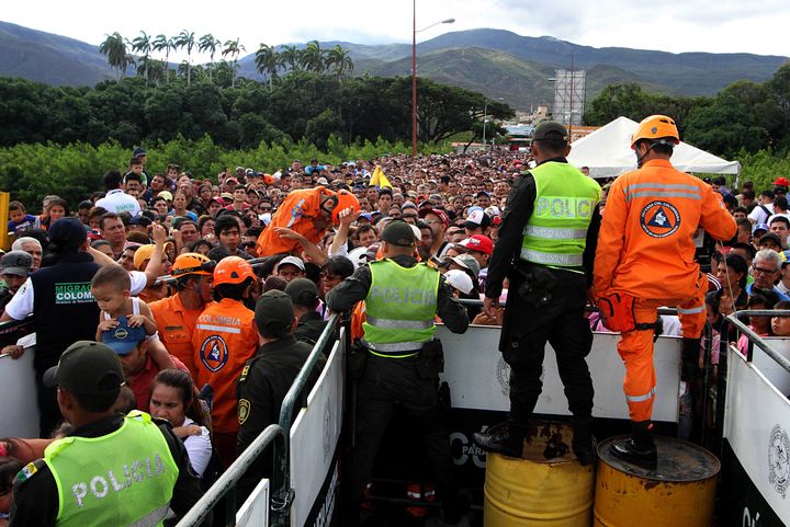 Venezuelans cross the Simon Bolivar bridge linking San Antonio del Tachira, in Venezuela with Cucuta in Colombia.