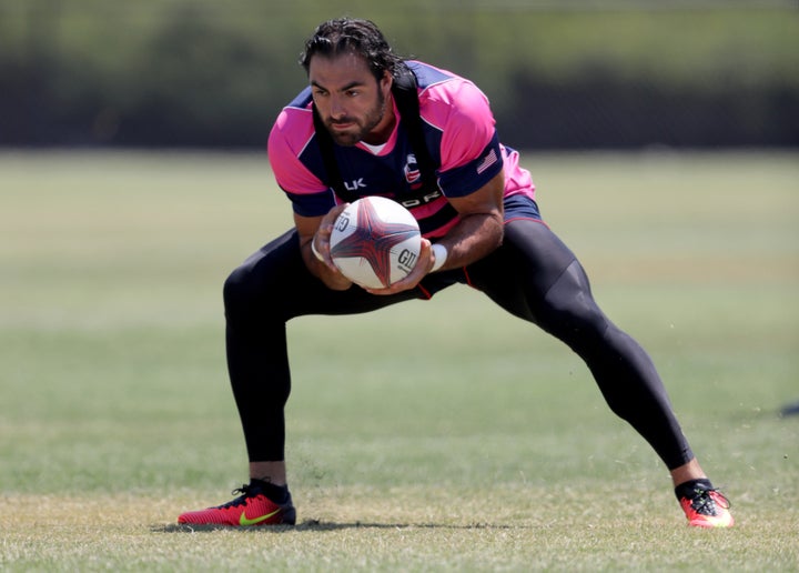 Nate Ebner catches a ball during a training session at the Olympic Training Center in Chula Vista, California, on July 14, 2016.