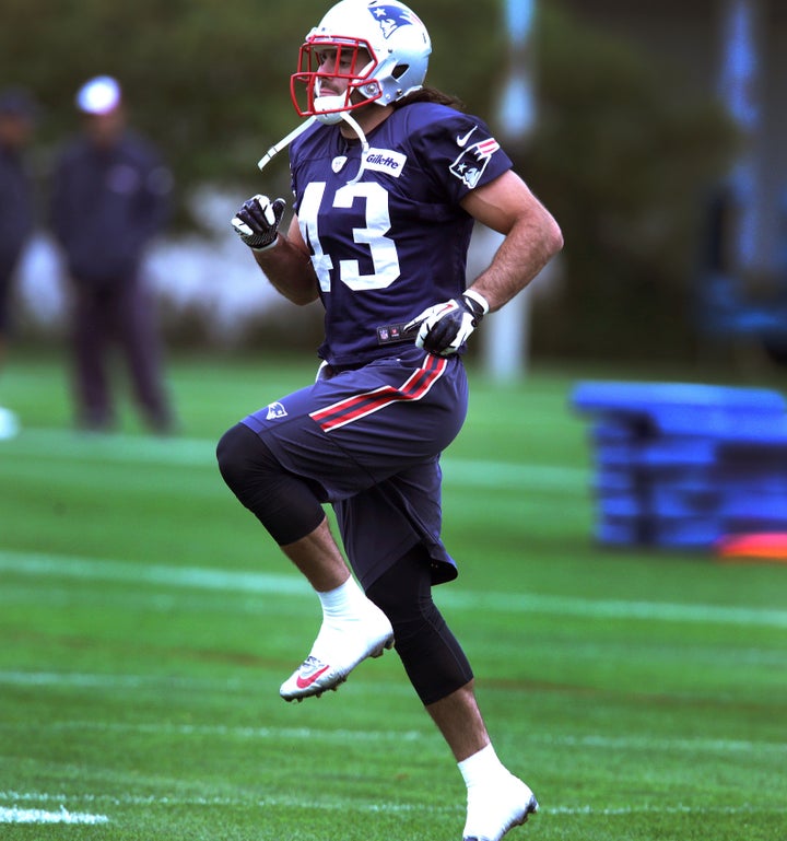 Nate Ebner during a Patriots practice at Gillette Stadium on Sept. 25, 2015.