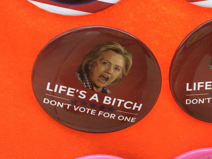 A particularly well-selling pin for sale outside the Republican National Convention in Cleveland.