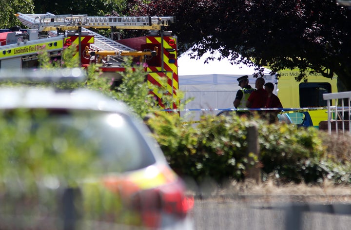 Emergency services at the scene near Castle Swimming Pool in Spalding, Lincolnshire