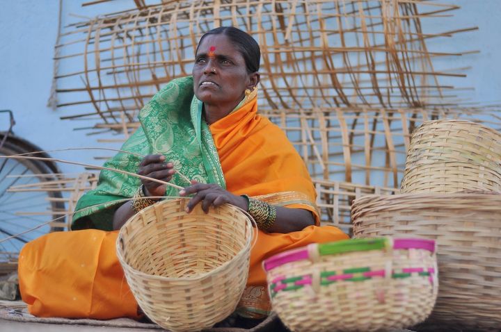 Baby, a woman who received a loan from the Mann Deshi bank for 12,000 rupees and was able to open a shop to sell her woven baskets.