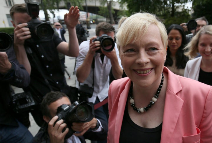 Britain's opposition Labour Party leadership hopeful Angela Eagle arrives at a news conference in London, Britain July 11, 20
