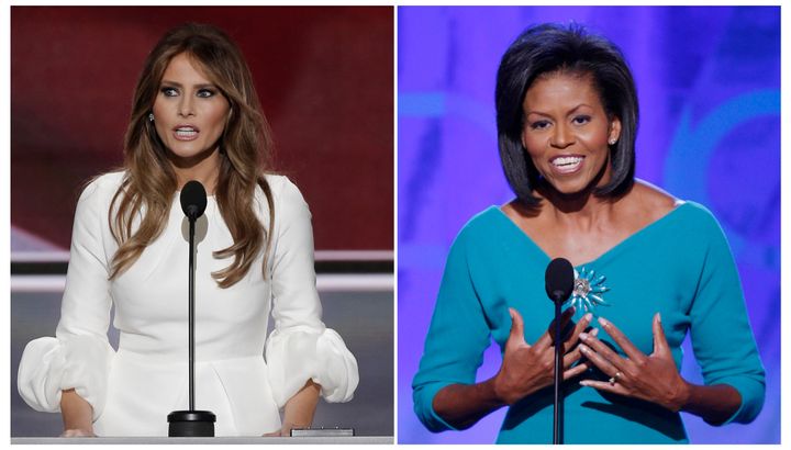 Melania Trump, left, channeled Michelle Obama, right, during her address to the Republican National Convention on Monday.