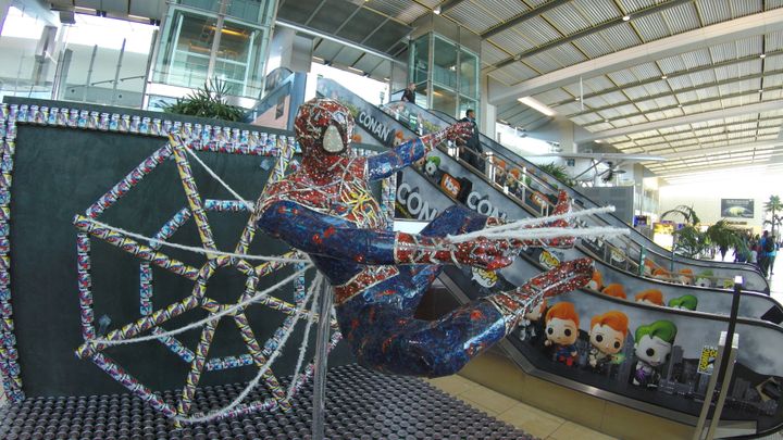 Spiderman Campbells Soup Can Art Structure at the San Diego Airport during Comic-con.
