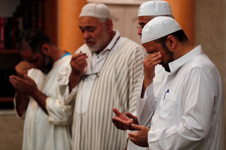 Imams held prayers for three of those killed in Thursday's attack, including 4-year-old Kylan Mejri and his mother Olfa Kalfallah, 31, at the ar-Rahma mosque in the eastern suburb of Ariane in Nice, southern France, Tuesday, July 19, 2016.