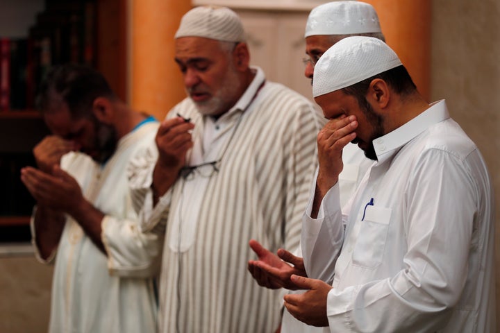 Imams held prayers for three of those killed in Thursday's attack, including 4-year-old Kylan Mejri and his mother Olfa Kalfallah, 31, at the ar-Rahma mosque in the eastern suburb of Ariane in Nice, southern France, Tuesday, July 19, 2016.