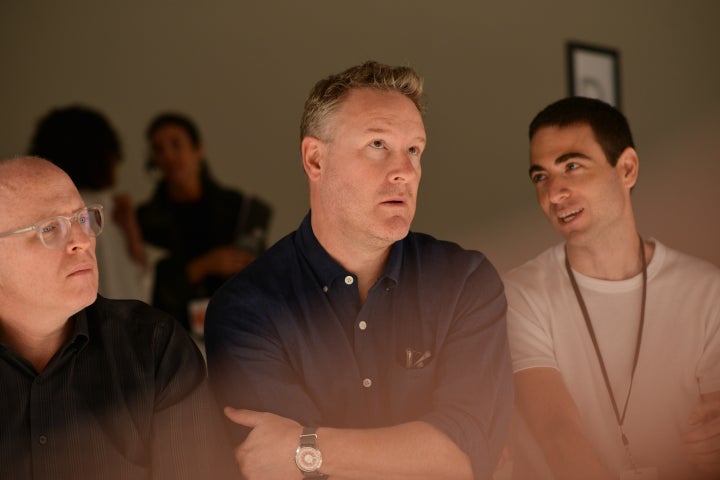 Todd Snyder, center, watches the rehearsal of his fashion show at New York Fashion Week: Men's S/S 2017 in New York City on July 14, 2016.