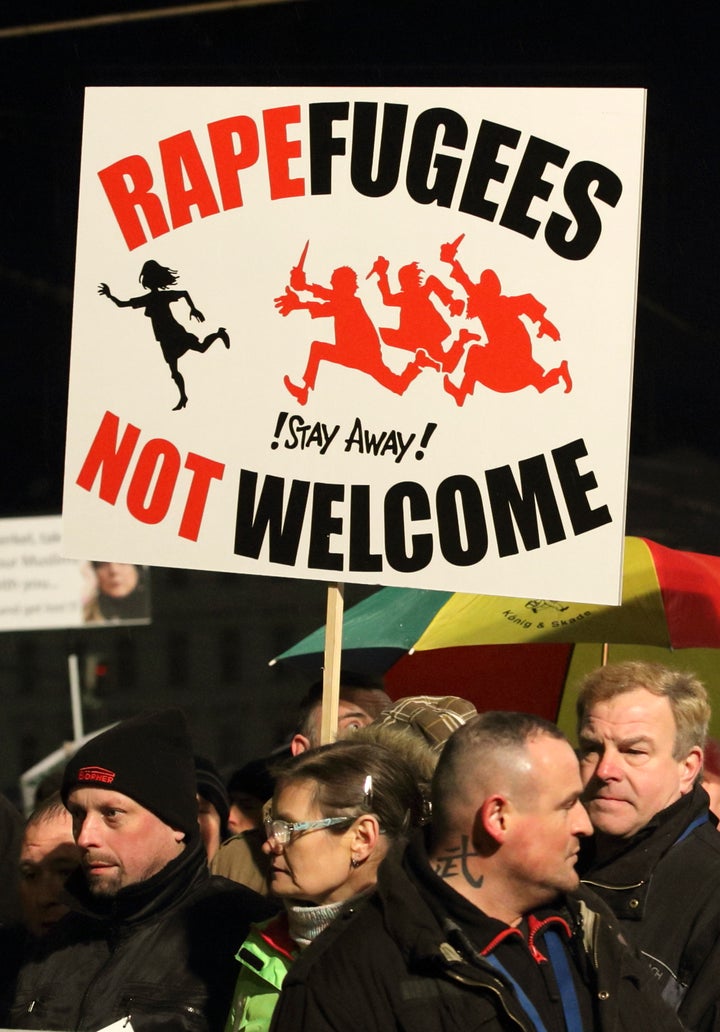 Members of LEGIDA, the Leipzig arm of the anti-Islam movement Patriotic Europeans Against the Islamisation of the West, take part in a rally in Leipzig, Germany.