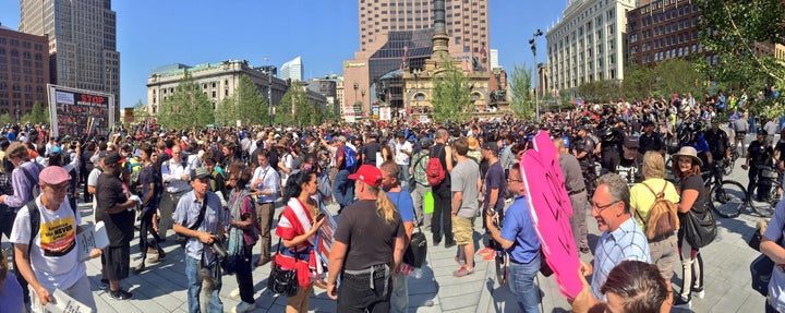 A variety of demonstrators gather in Cleveland on Tuesday.