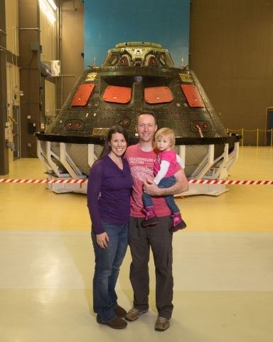 That's me (on the left) with my husband and daughter in front of NASA's Orion Exploration Flight Test Crew Module. Besides standing in front of something I was very proud of, it looks like I might have had 8 hours of sleep the night before!