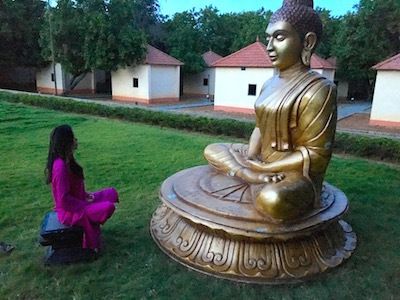 Vicky Lee meditating at Buddha Park on Campus 1, Oneness University, Chittoor District, Southern India. 
