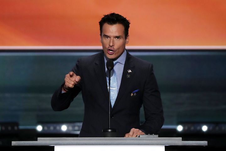 Antonio Sabato Jr. delivers a speech on the first day of the Republican National Convention on July 18.