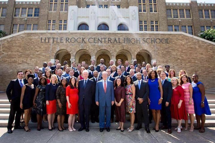 2016 Presidential Leadership Scholars with Presidents Bush and Clinton at Little Rock Central High School for their graduation.