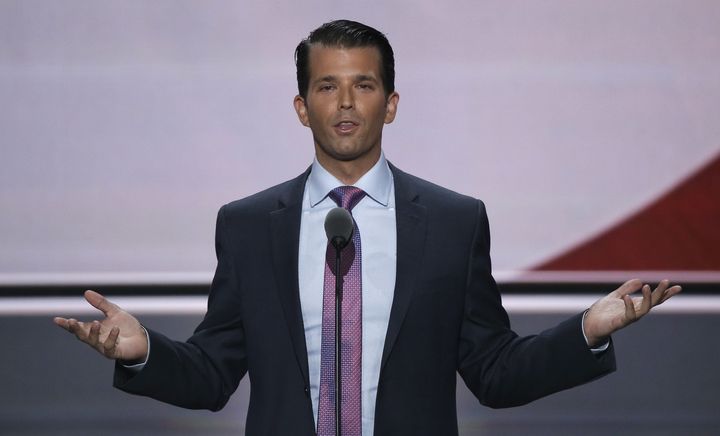 Donald Trump Jr. speaking about his father at the Republican National Convention on Tuesday night.