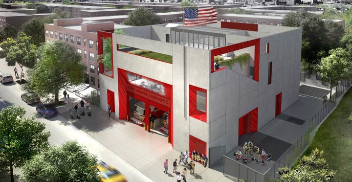 A rendering of a Brooklyn fire station that will have a green roof and daylight access.