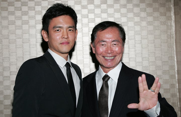 John Cho (left) said he was worried about how George Takei would feel about the decision to portray Sulu as a gay man in "Sta