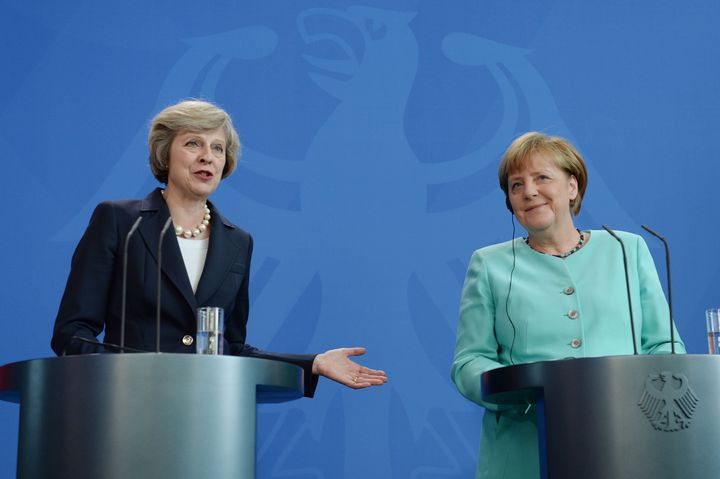 Theresa May and Angela Merkel in Berlin