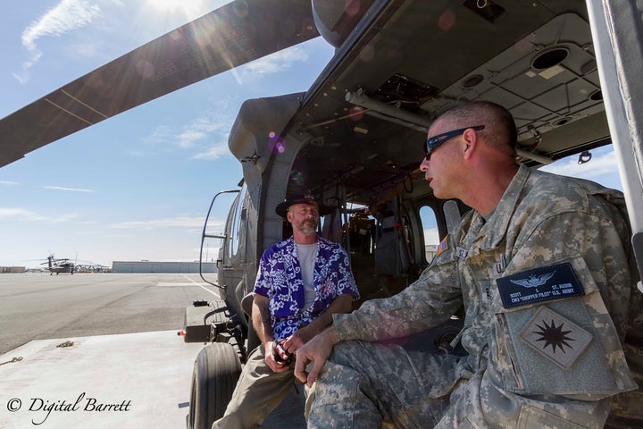 Staff Sgt. Emmett Spraktes (Ret) and Chief Warrant Officer 3 Scott St. Aubin reminiscing about their time in Afghanistan.