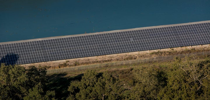 A large solar array that is adjacent to Charles M. Schulz Airport in Santa Rosa, California.