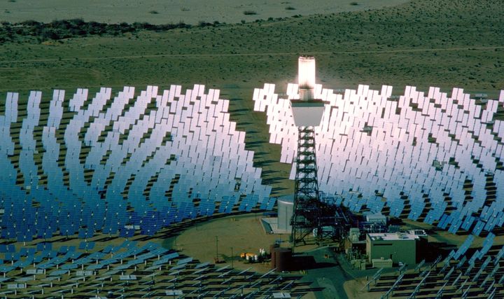 An aerial photograph of the Solar One Energy Plant in the Mojave Desert near Daggett, California.