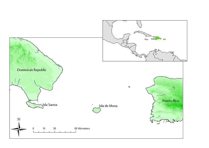 Isla Mona, or Mona Island, is located between Puerto Rico and the Dominican Republic. It's not accessible to the public witho