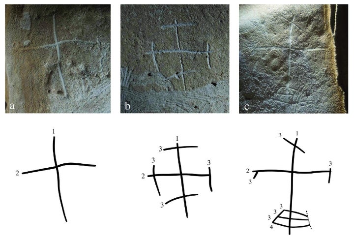 More than a dozen crosses, in different styles, were found inside of one cave.