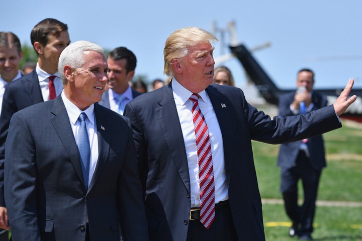 Donald Trump, Republican presidential candidate, appeared alongside running mate, Indiana Gov. Mike Pence on July 20, 2016.&n